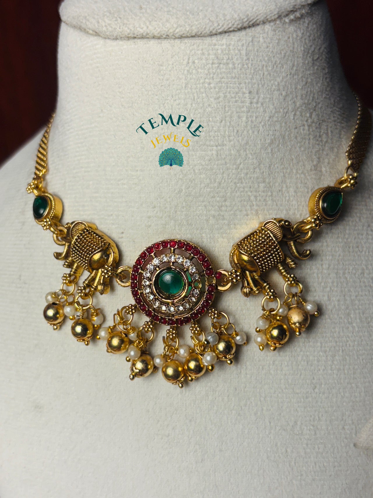Elephant Motifs with Pearl & Kundan Stone Detailing Necklace- NEC2409024