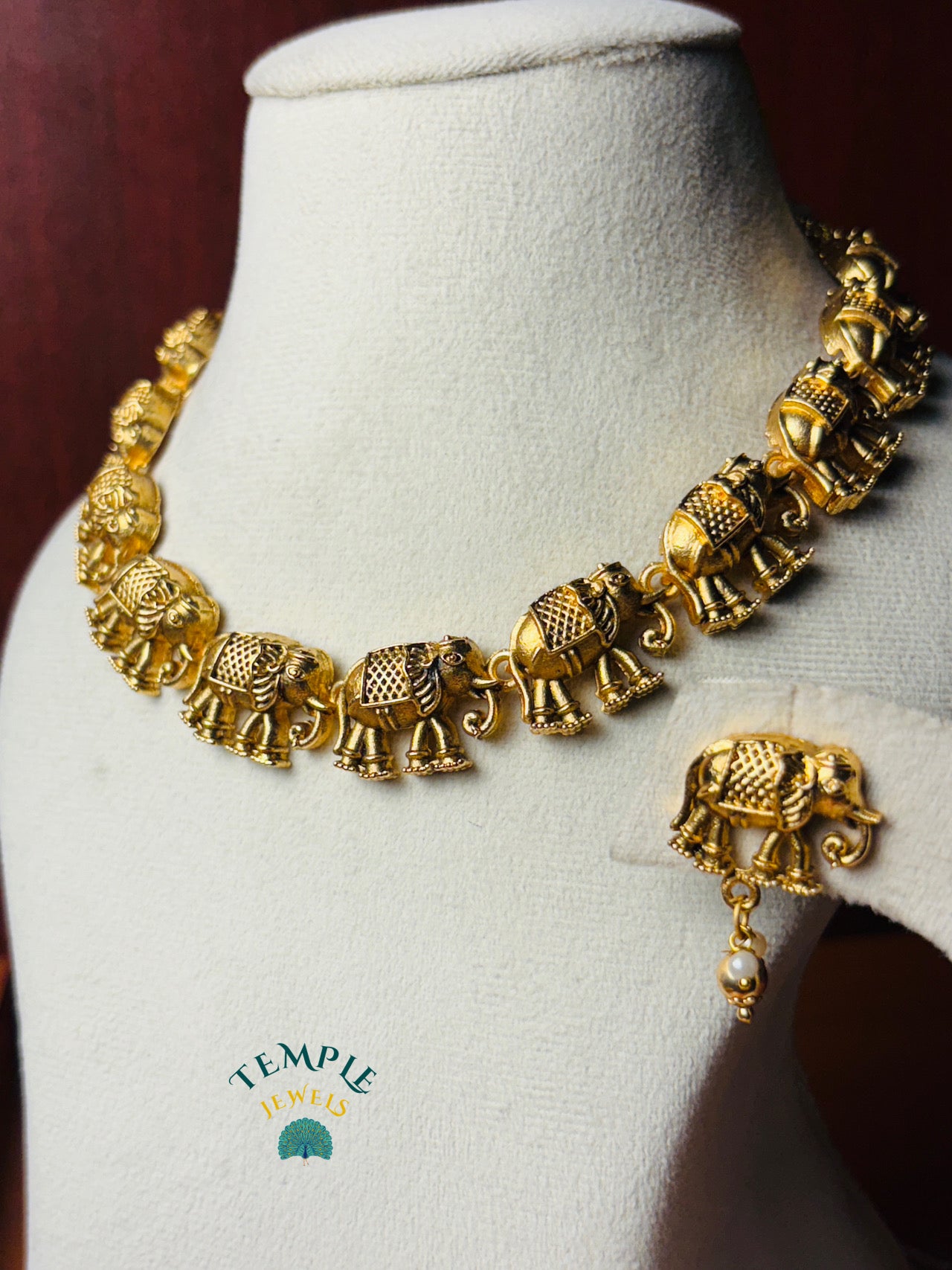 Elephant Motif Antique Gold Finish Choker - NEC2409022