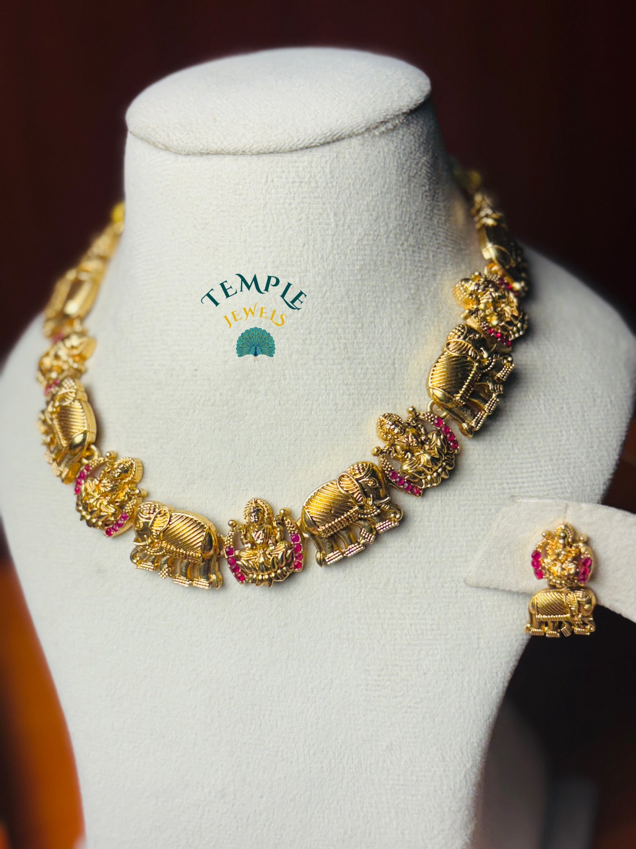 Elephant & Deity Motif Antique Choker with Stones - NEC2409023