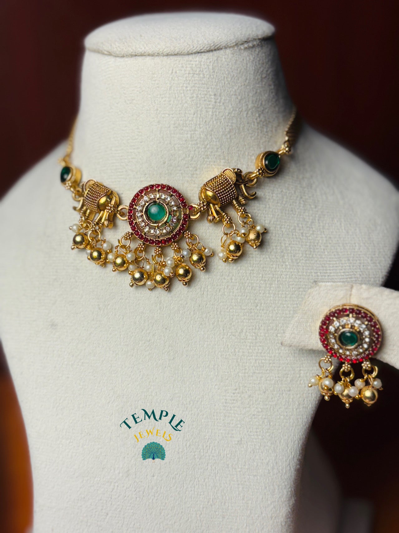Elephant Motifs with Pearl & Kundan Stone Detailing Necklace- NEC2409024