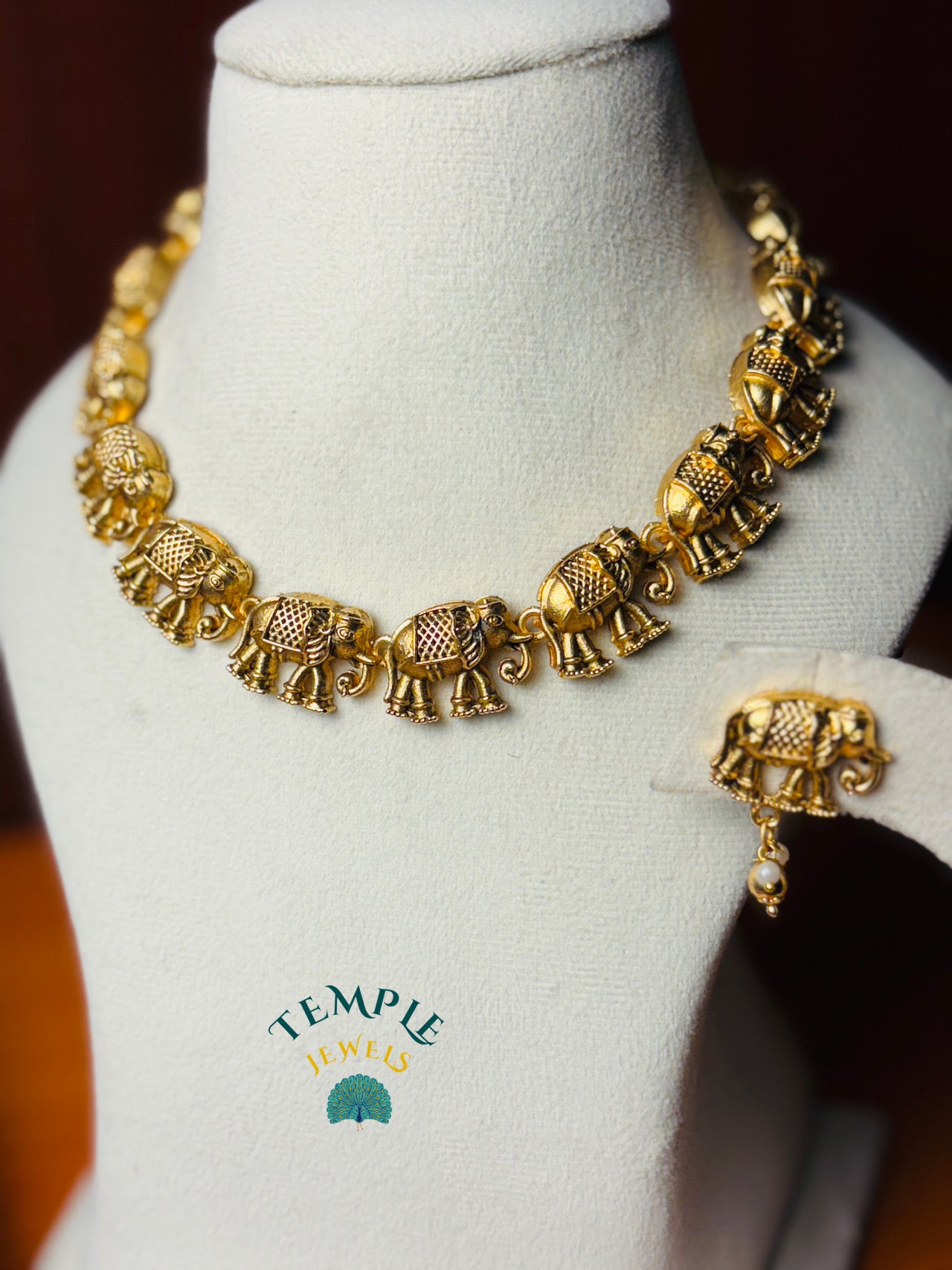 Elephant Motif Antique Gold Finish Choker - NEC2409022