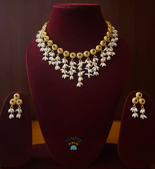 Rice Pearl Necklace with Stone - NEC2409018
